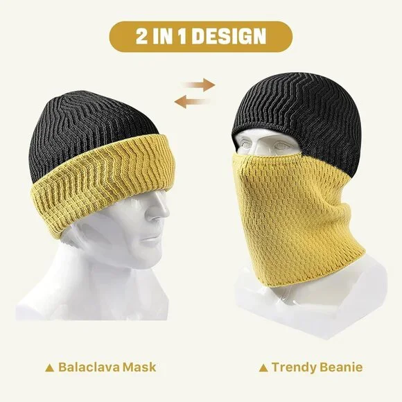 Men's Black Yellow Balaclava Ski Mask Beanie Ski Face Mask Winter Warm Skull Cap